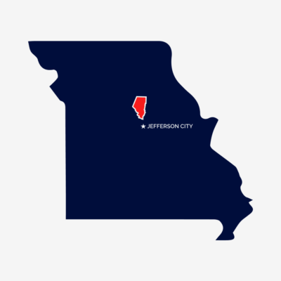 Blue outline of the State of Missouri with a red outline showing Boone county.