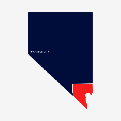 Blue outline of the State of Nevada with a red outline showing Clark county.