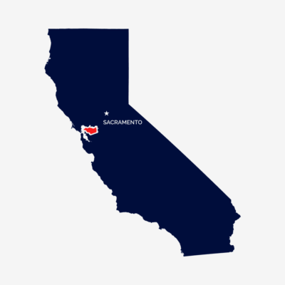 Blue outline of the State of California with a red outline showing Contra Costa county.