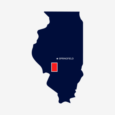 Blue outline of the State of Illinois with a red outline showing Macoupin county.