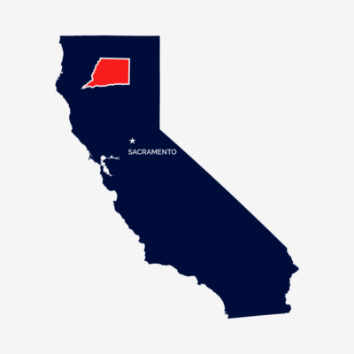 Blue outline of the State of California with a red outline showing Shasta county.